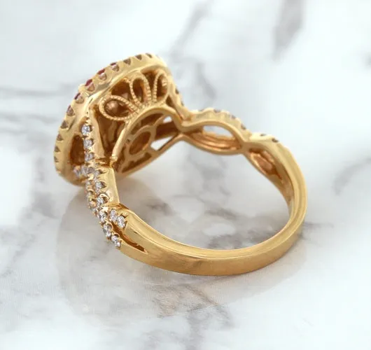 2.07ct. Oval Padparadscha Ring with Sapphire and Diamond Halo in 18K Rose Gold