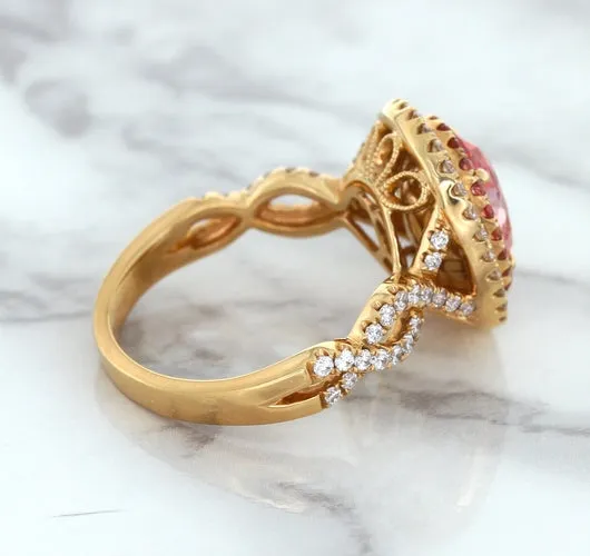 2.07ct. Oval Padparadscha Ring with Sapphire and Diamond Halo in 18K Rose Gold