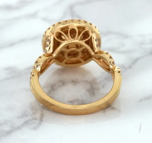 2.07ct. Oval Padparadscha Ring with Sapphire and Diamond Halo in 18K Rose Gold