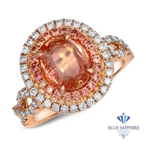 2.07ct. Oval Padparadscha Ring with Sapphire and Diamond Halo in 18K Rose Gold