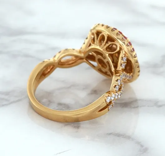 2.07ct. Oval Padparadscha Ring with Sapphire and Diamond Halo in 18K Rose Gold