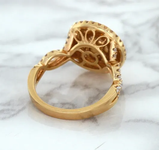 2.07ct. Oval Padparadscha Ring with Sapphire and Diamond Halo in 18K Rose Gold