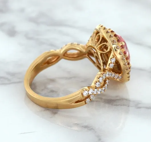2.07ct. Oval Padparadscha Ring with Sapphire and Diamond Halo in 18K Rose Gold