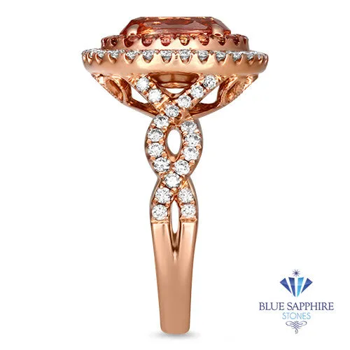 2.07ct. Oval Padparadscha Ring with Sapphire and Diamond Halo in 18K Rose Gold