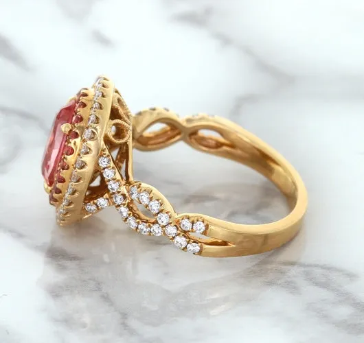 2.07ct. Oval Padparadscha Ring with Sapphire and Diamond Halo in 18K Rose Gold