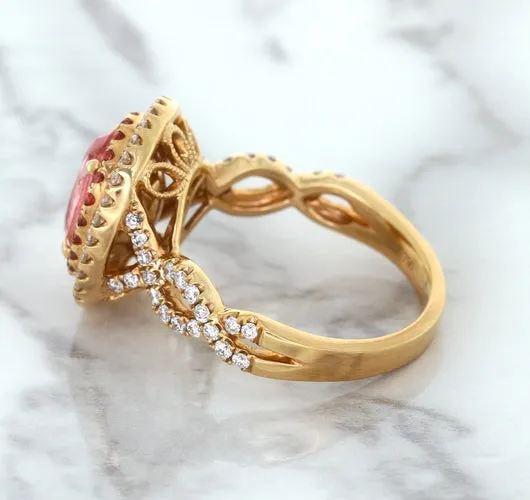 2.07ct. Oval Padparadscha Ring with Sapphire and Diamond Halo in 18K Rose Gold