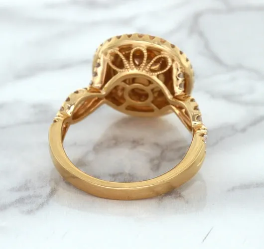 2.07ct. Oval Padparadscha Ring with Sapphire and Diamond Halo in 18K Rose Gold
