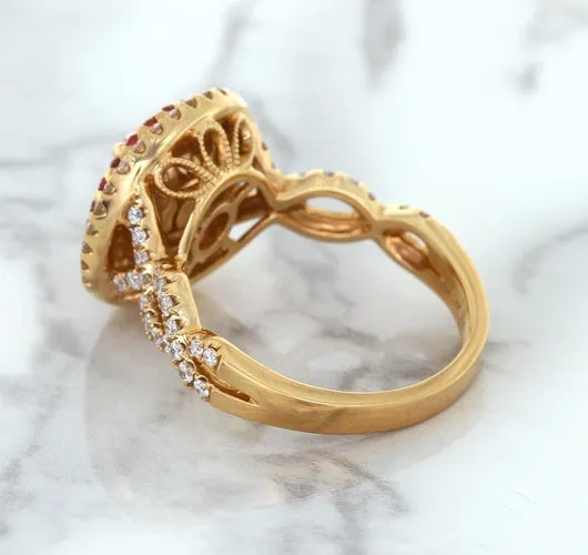 2.07ct. Oval Padparadscha Ring with Sapphire and Diamond Halo in 18K Rose Gold