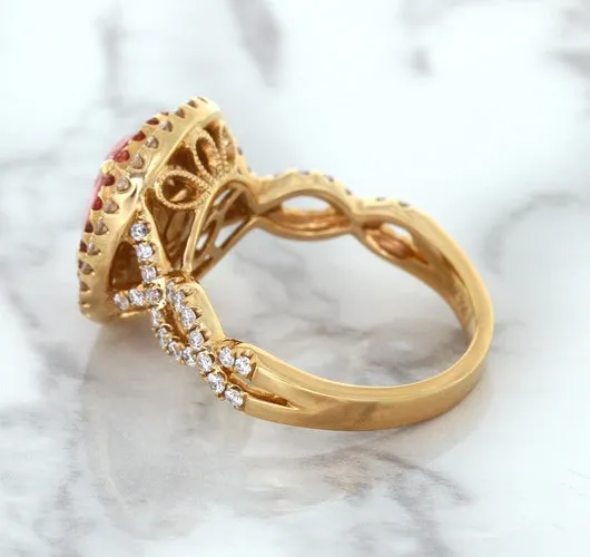 2.07ct. Oval Padparadscha Ring with Sapphire and Diamond Halo in 18K Rose Gold