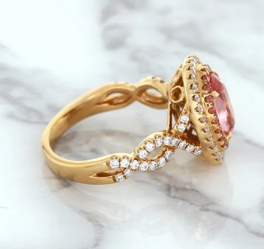 2.07ct. Oval Padparadscha Ring with Sapphire and Diamond Halo in 18K Rose Gold
