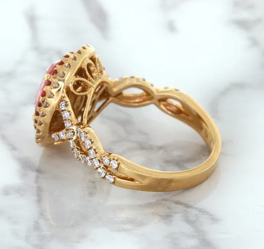 2.07ct. Oval Padparadscha Ring with Sapphire and Diamond Halo in 18K Rose Gold