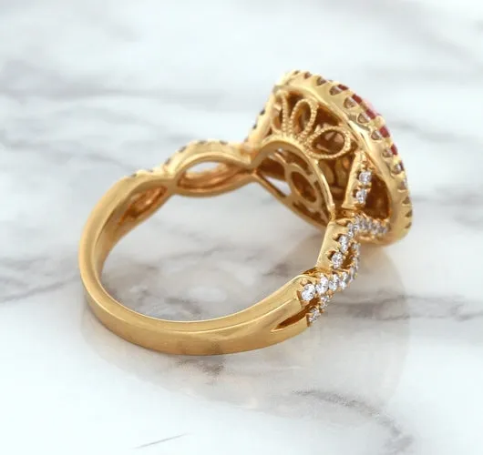 2.07ct. Oval Padparadscha Ring with Sapphire and Diamond Halo in 18K Rose Gold