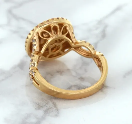 2.07ct. Oval Padparadscha Ring with Sapphire and Diamond Halo in 18K Rose Gold