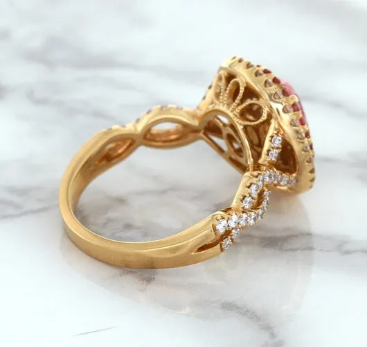 2.07ct. Oval Padparadscha Ring with Sapphire and Diamond Halo in 18K Rose Gold