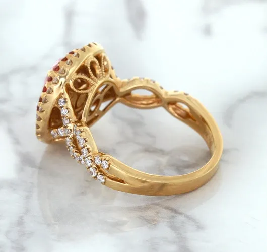 2.07ct. Oval Padparadscha Ring with Sapphire and Diamond Halo in 18K Rose Gold