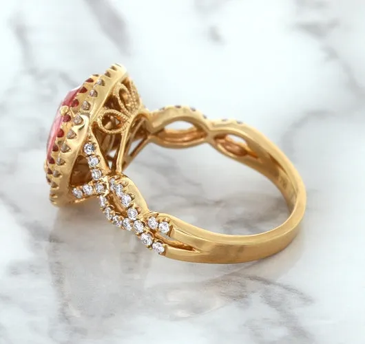 2.07ct. Oval Padparadscha Ring with Sapphire and Diamond Halo in 18K Rose Gold