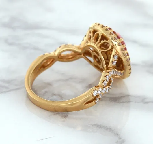 2.07ct. Oval Padparadscha Ring with Sapphire and Diamond Halo in 18K Rose Gold