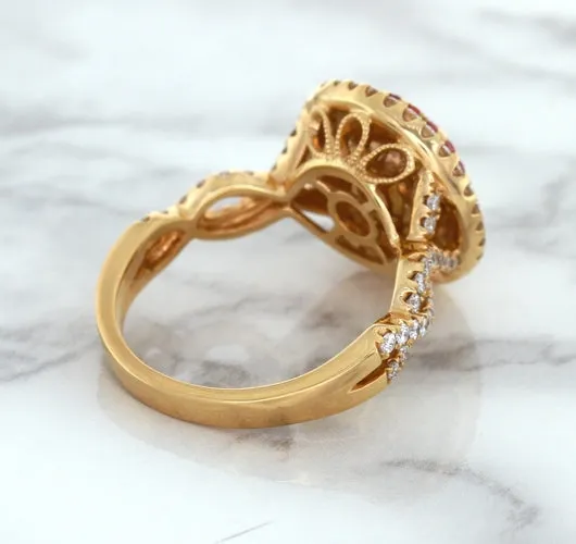 2.07ct. Oval Padparadscha Ring with Sapphire and Diamond Halo in 18K Rose Gold