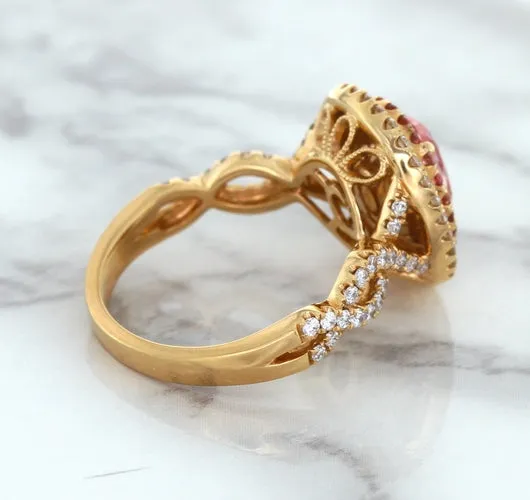 2.07ct. Oval Padparadscha Ring with Sapphire and Diamond Halo in 18K Rose Gold