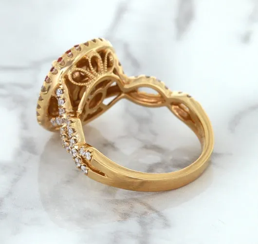 2.07ct. Oval Padparadscha Ring with Sapphire and Diamond Halo in 18K Rose Gold