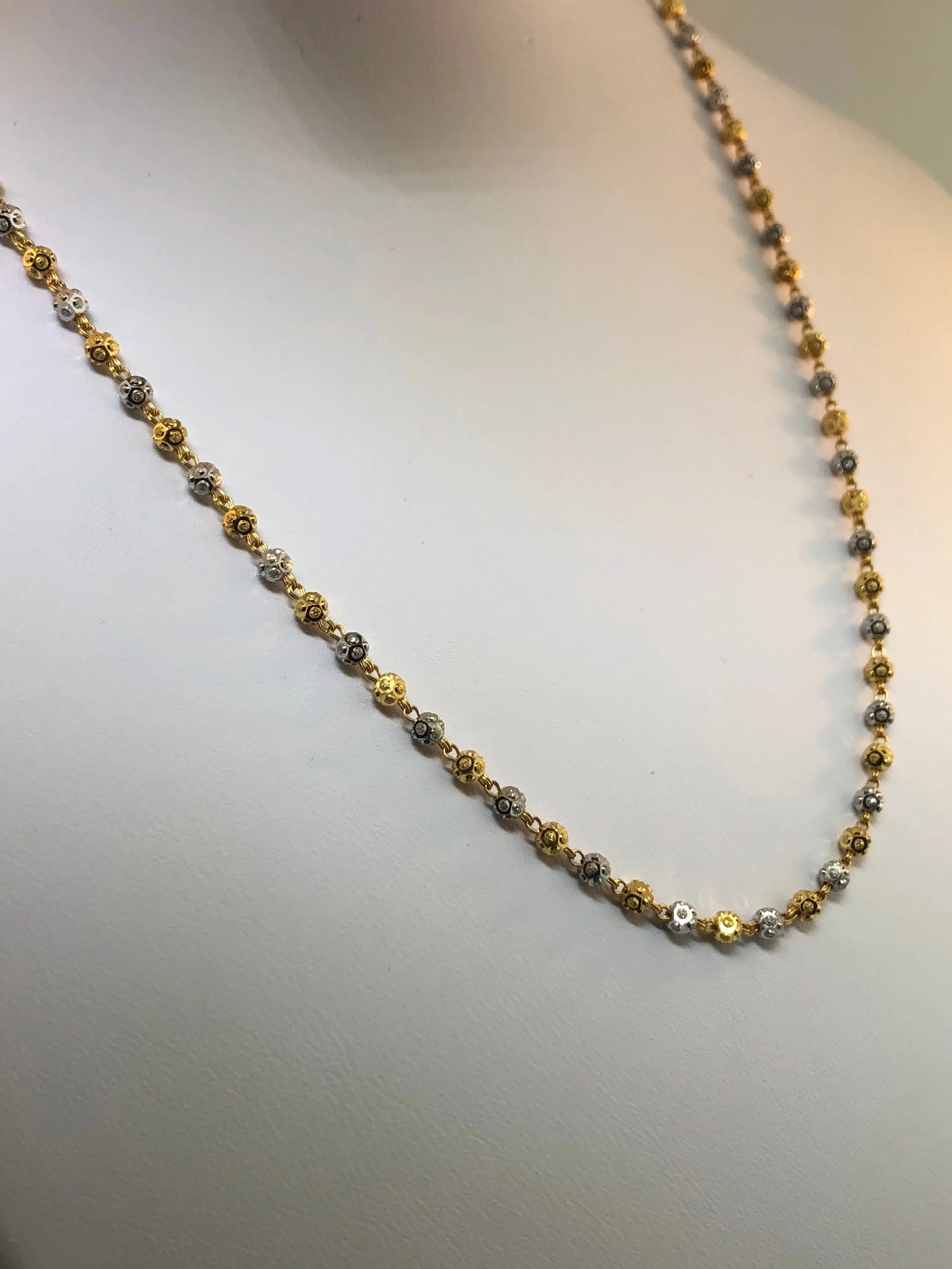 22K Two-tone Gold Beaded Necklace 20"
