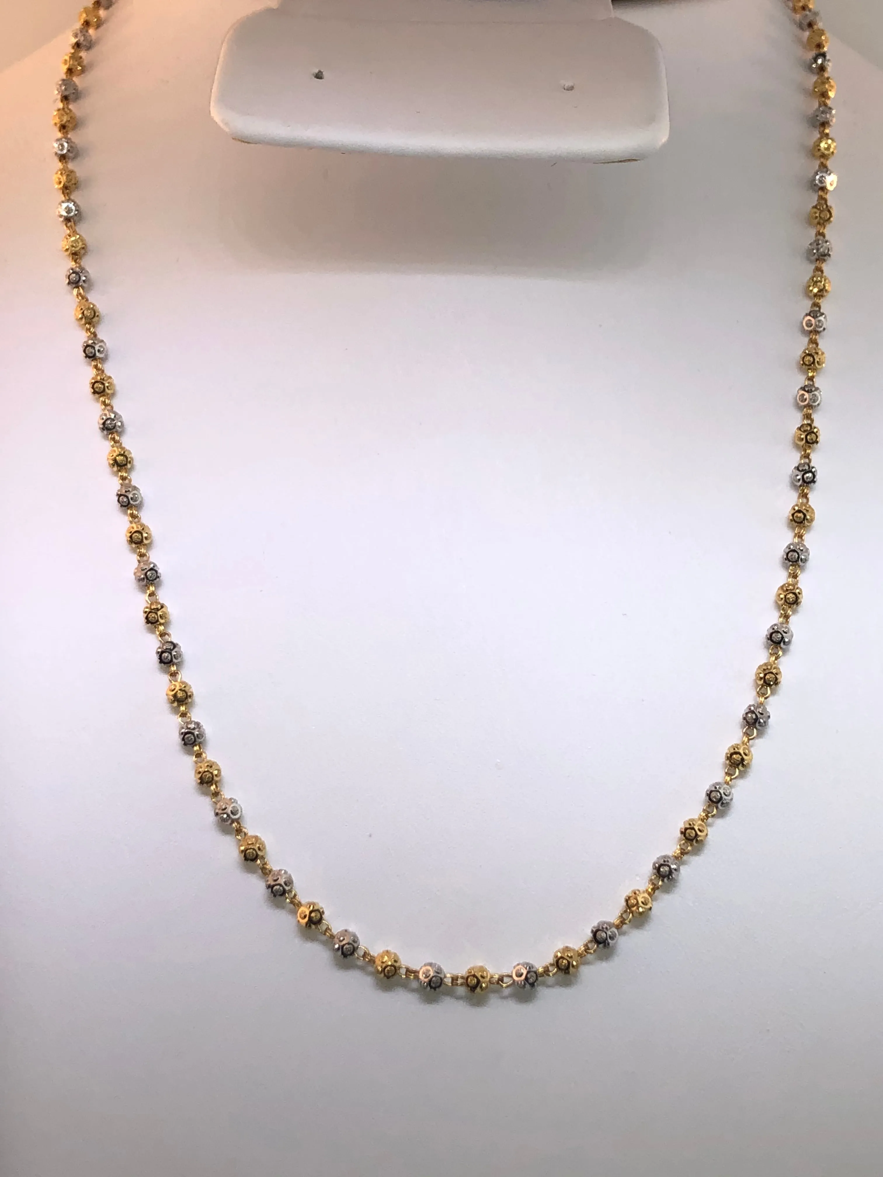 22K Two-tone Gold Beaded Necklace 20"