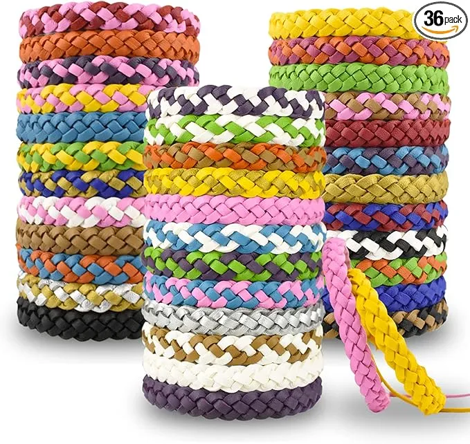 36 Pack Mosquito Repellent Bracelets, PU Leather Insect & Bug Repellent Wrist Bands for Kids & Adults Outdoor Camping Fishing Traveling