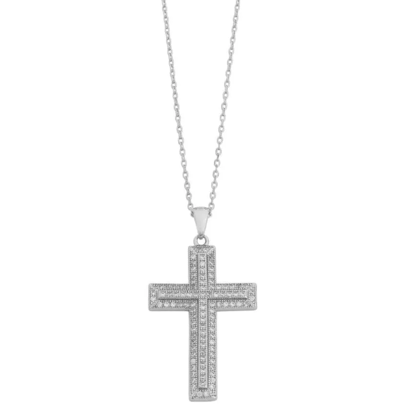 45cm Sterling Silver Cubic Zirconia 3 Row Cross Necklace