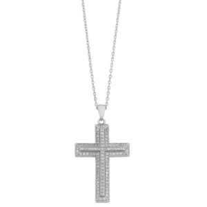 45cm Sterling Silver Cubic Zirconia 3 Row Cross Necklace