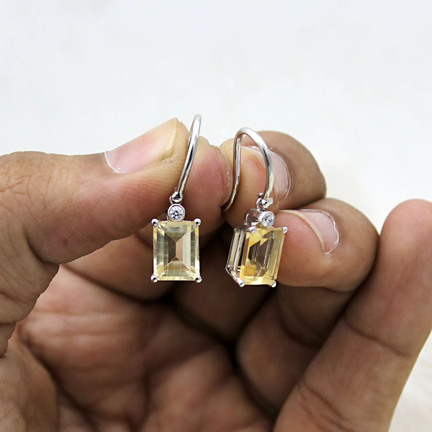 5 TCW Natural Emerald Cut Citrine Dangle Drop Fine Earrings