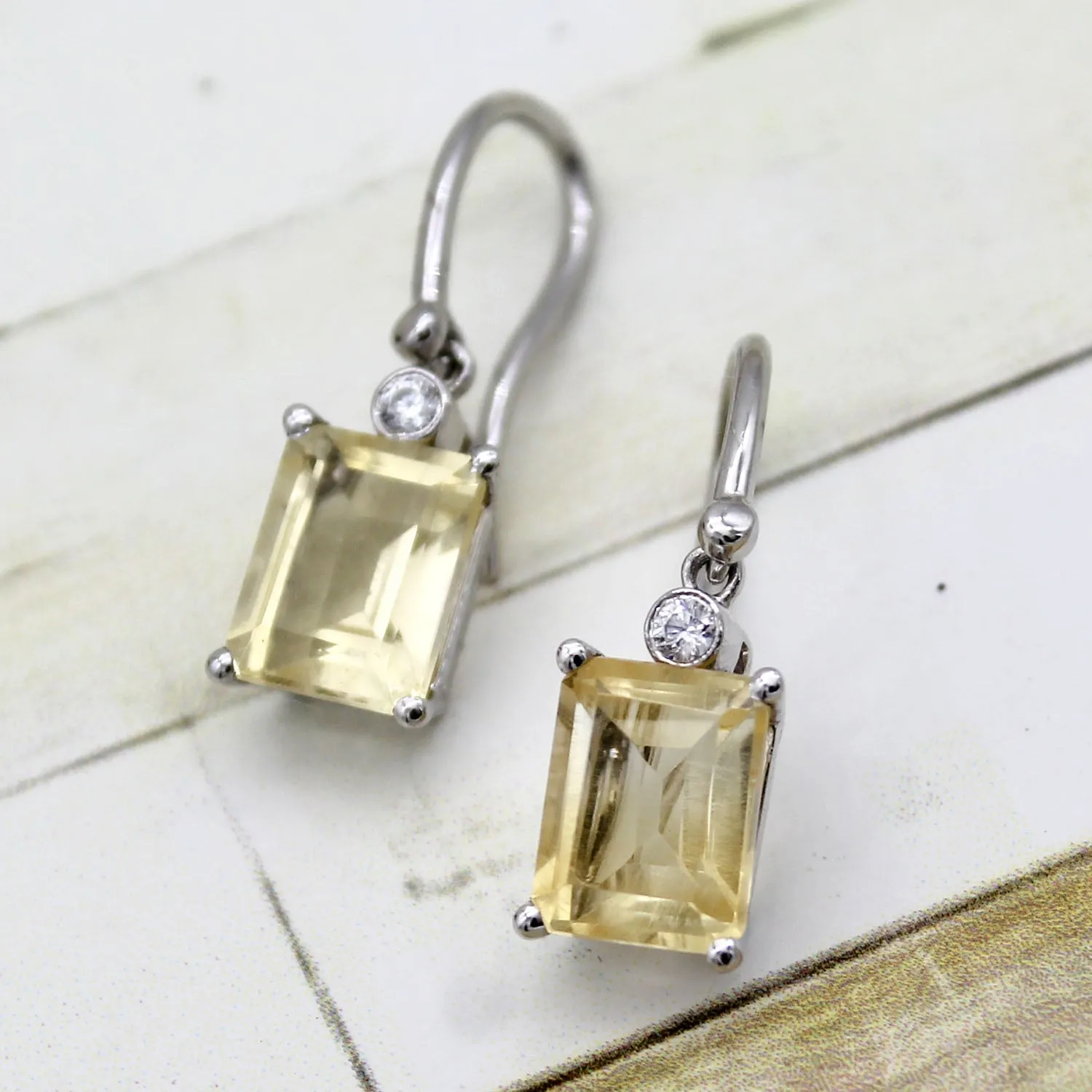 5 TCW Natural Emerald Cut Citrine Dangle Drop Fine Earrings