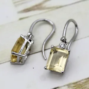 5 TCW Natural Emerald Cut Citrine Dangle Drop Fine Earrings