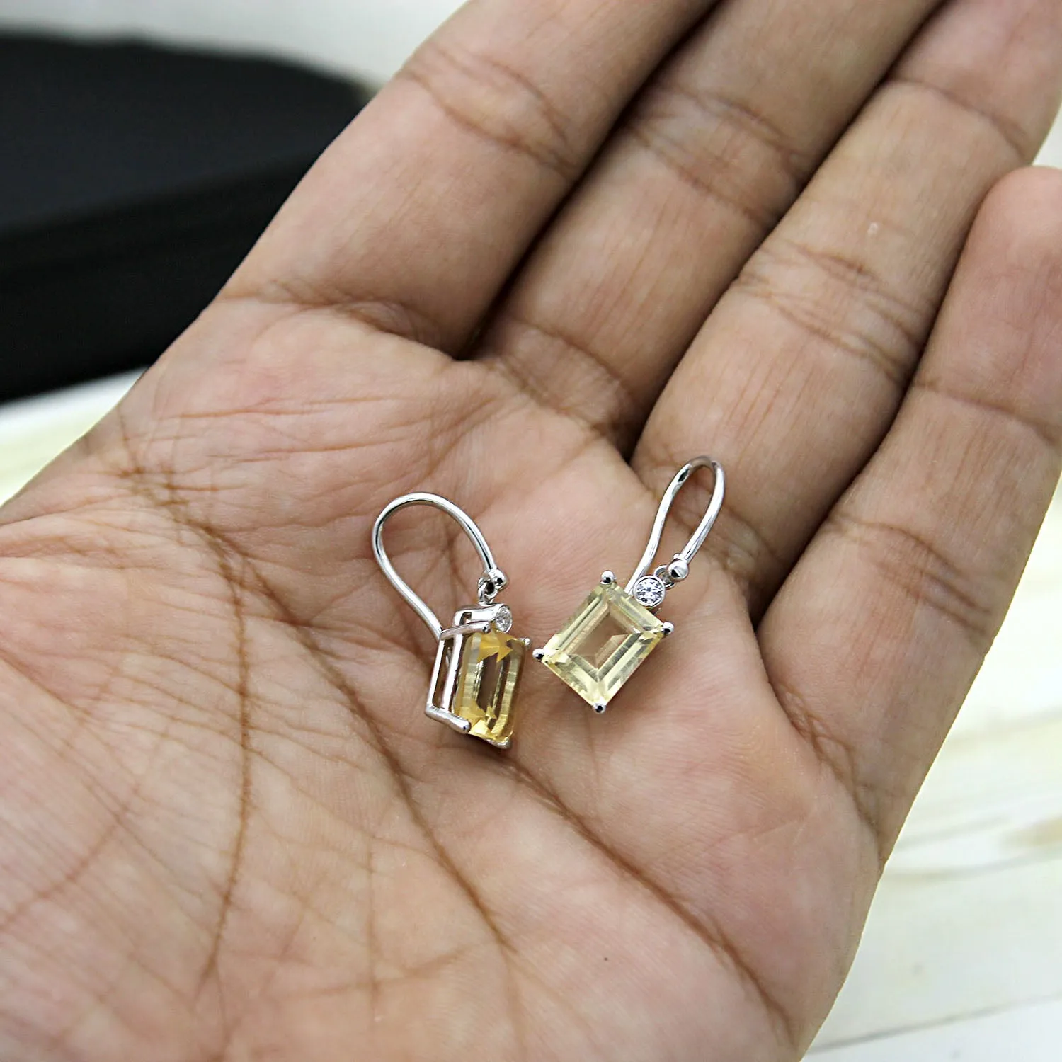 5 TCW Natural Emerald Cut Citrine Dangle Drop Fine Earrings