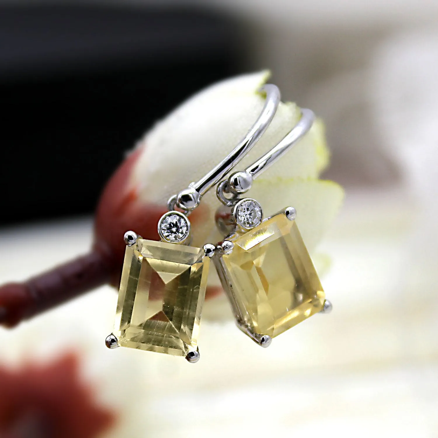 5 TCW Natural Emerald Cut Citrine Dangle Drop Fine Earrings