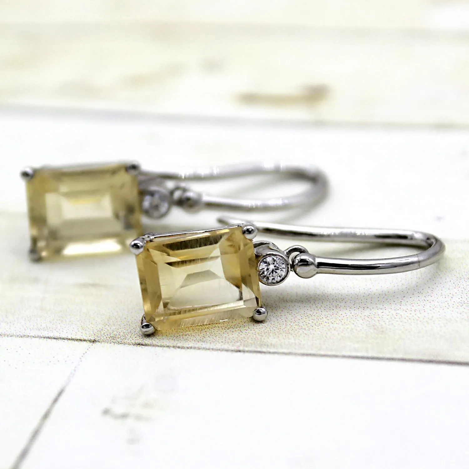 5 TCW Natural Emerald Cut Citrine Dangle Drop Fine Earrings