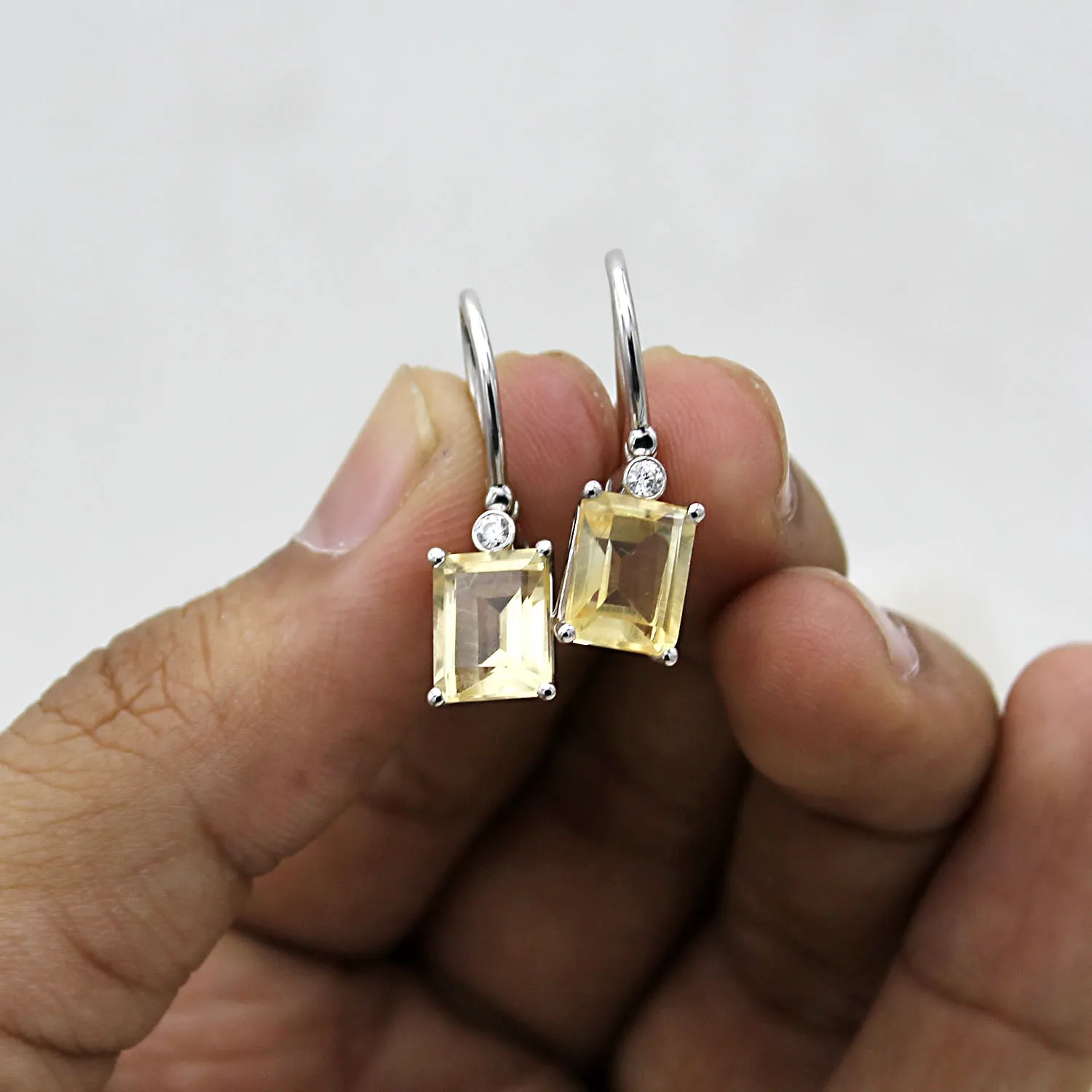5 TCW Natural Emerald Cut Citrine Dangle Drop Fine Earrings