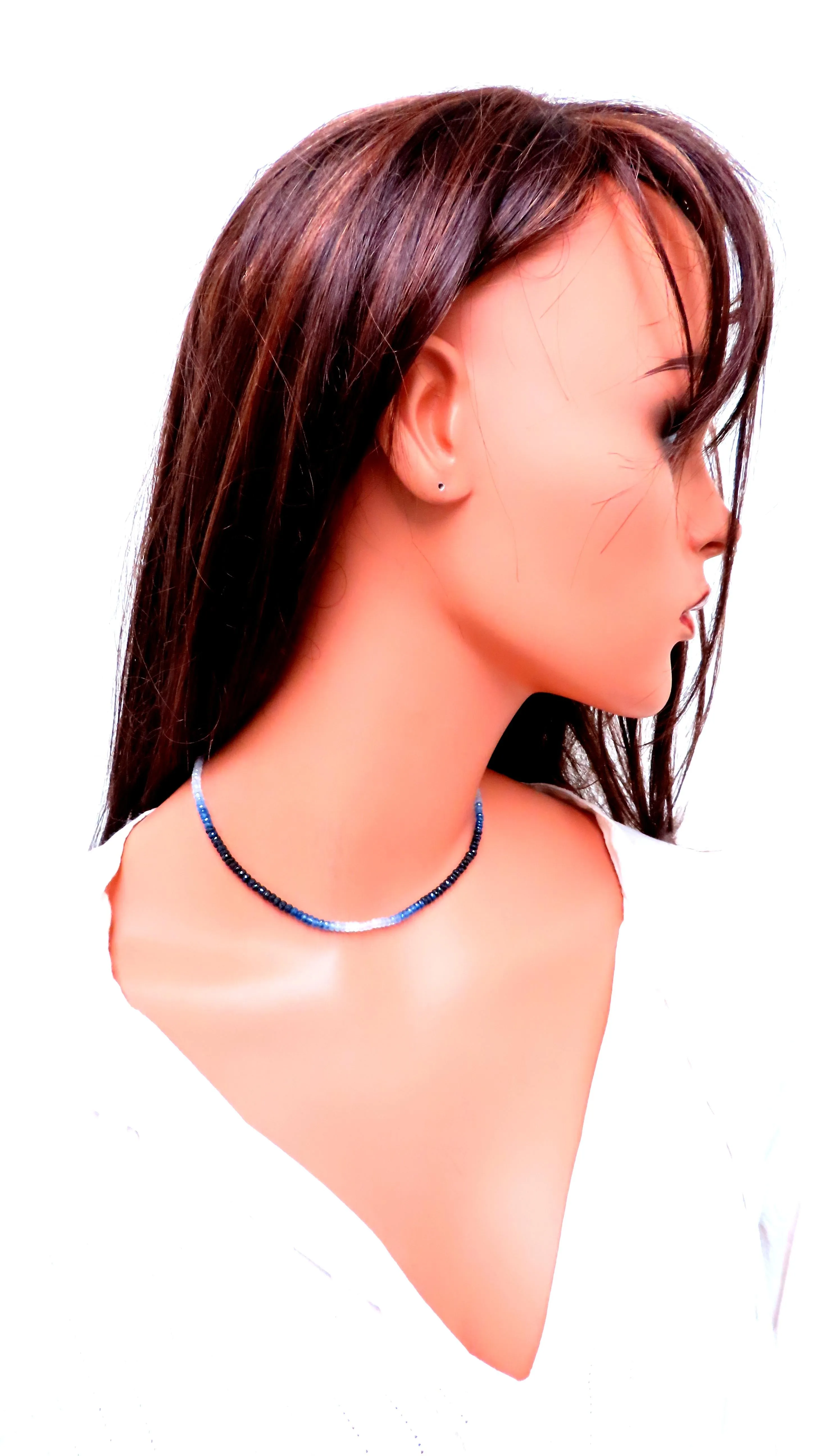 50ct Natural Fading Sapphire Beaded Necklace 14kt gold 12390