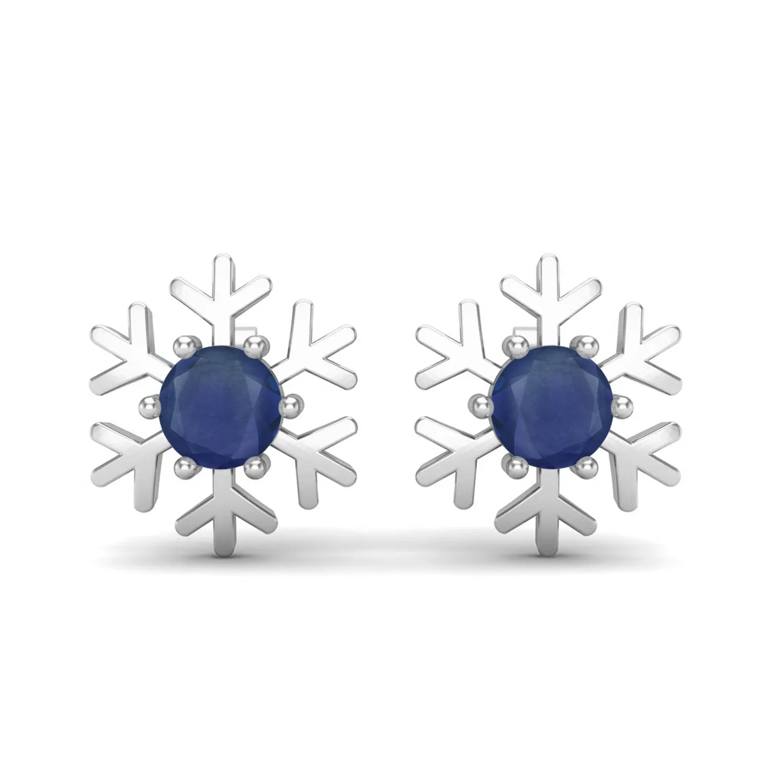 5MM Round Natural Blue Sapphire 9k White Gold Minimal Dainty Women Earrings