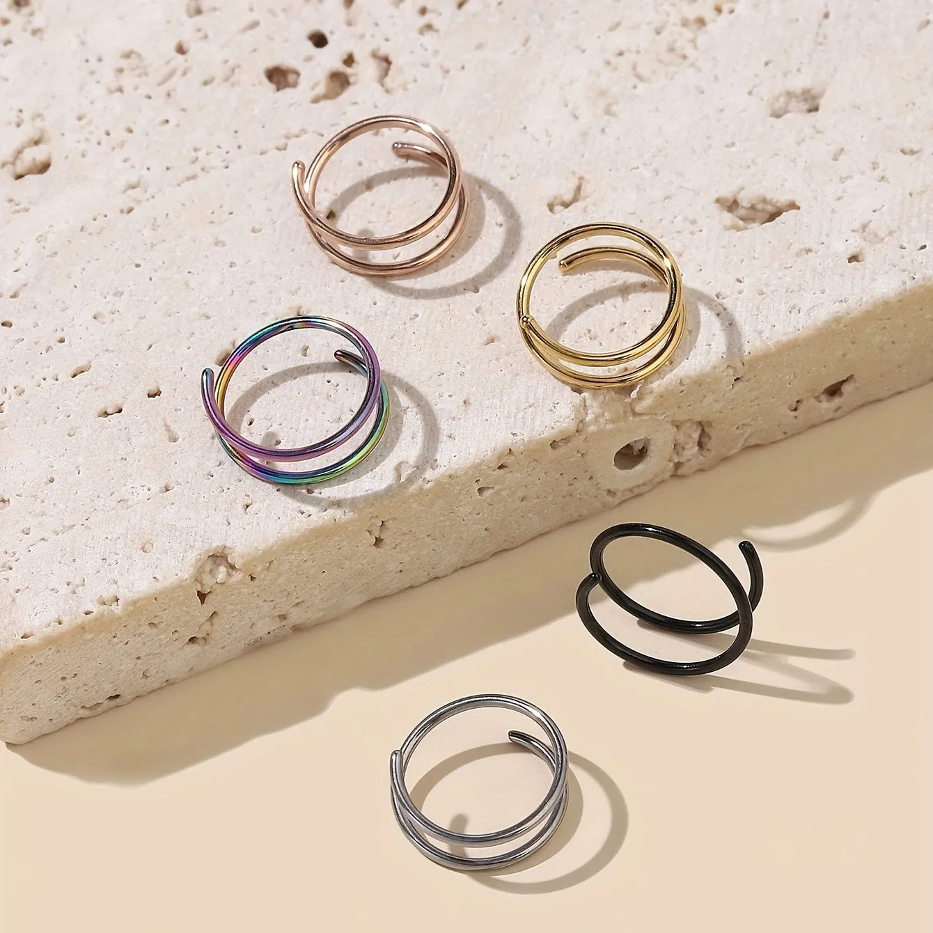 5pcs Stainless Steel Double Twisted Ring Hoop Nose Ring