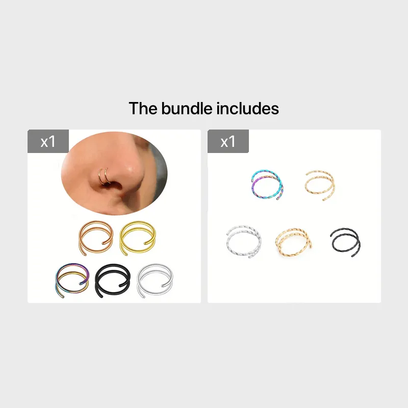 5pcs Stainless Steel Double Twisted Ring Hoop Nose Ring