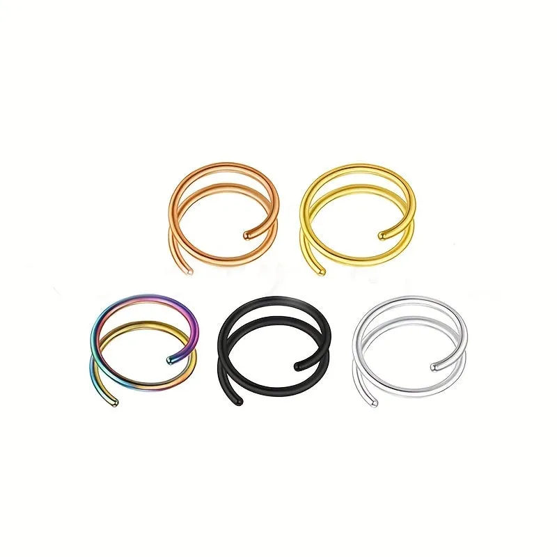 5pcs Stainless Steel Double Twisted Ring Hoop Nose Ring