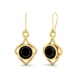 6MM Round Black Spinel 9k Yellow Gold Wire Dainty Earrings For Women