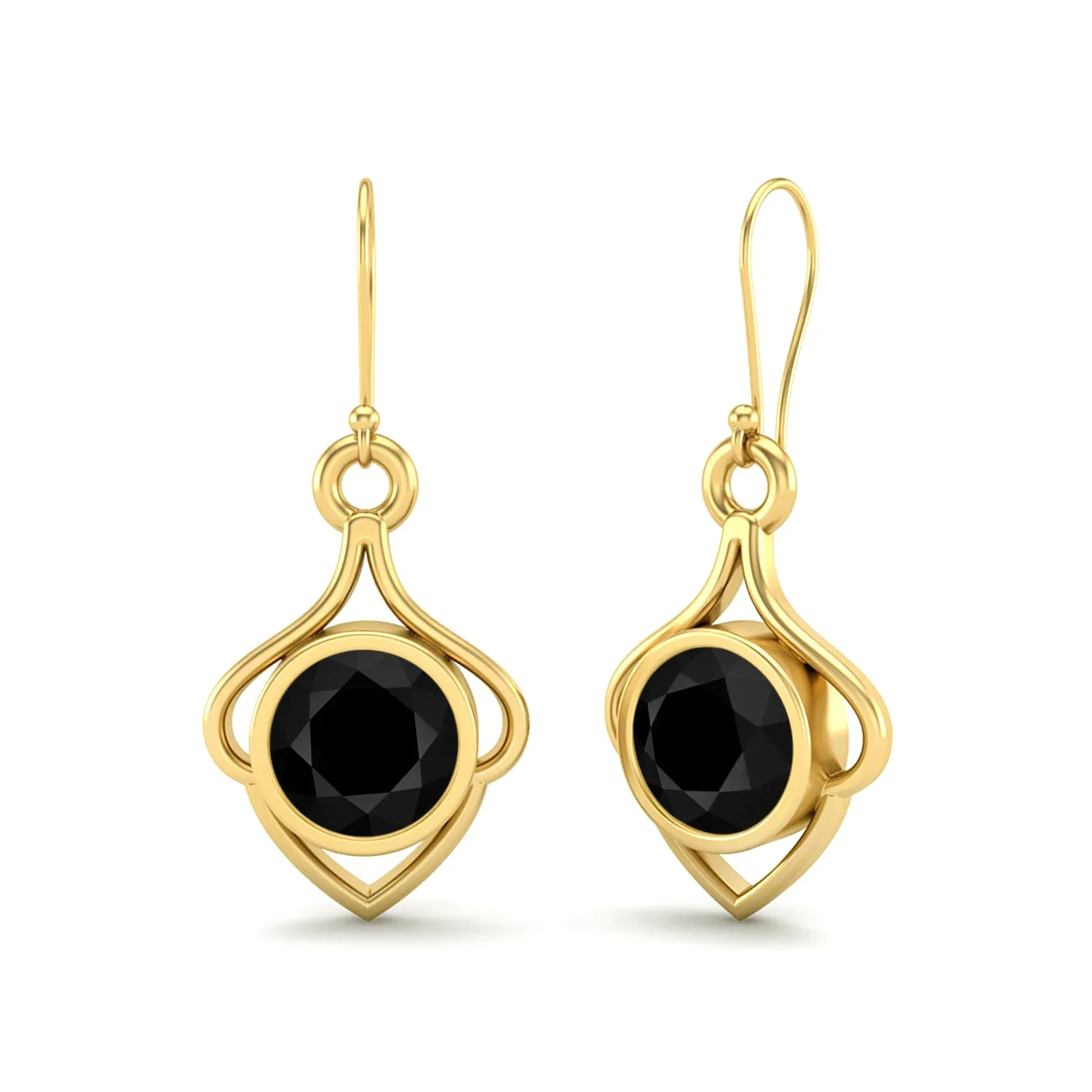 6MM Round Black Spinel 9k Yellow Gold Wire Dainty Earrings For Women