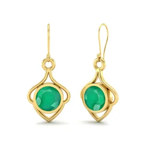 6MM Round Emerald Zambia 9k Yellow Gold Wire Dainty Earrings For Women