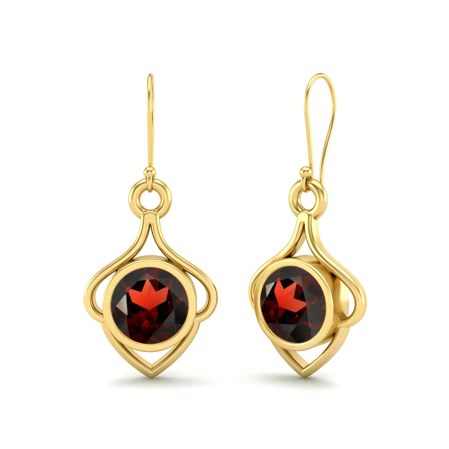 6MM Round Garnet 9k Yellow Gold Wire Dainty Earrings For Women