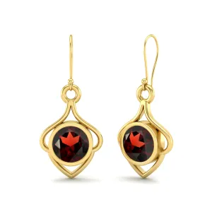 6MM Round Garnet 9k Yellow Gold Wire Dainty Earrings For Women