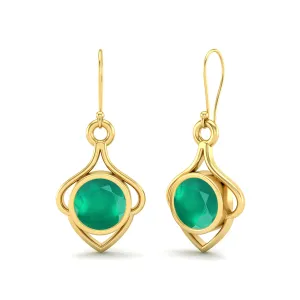 6MM Round Green Onyx 9k Yellow Gold Wire Dainty Earrings For Women