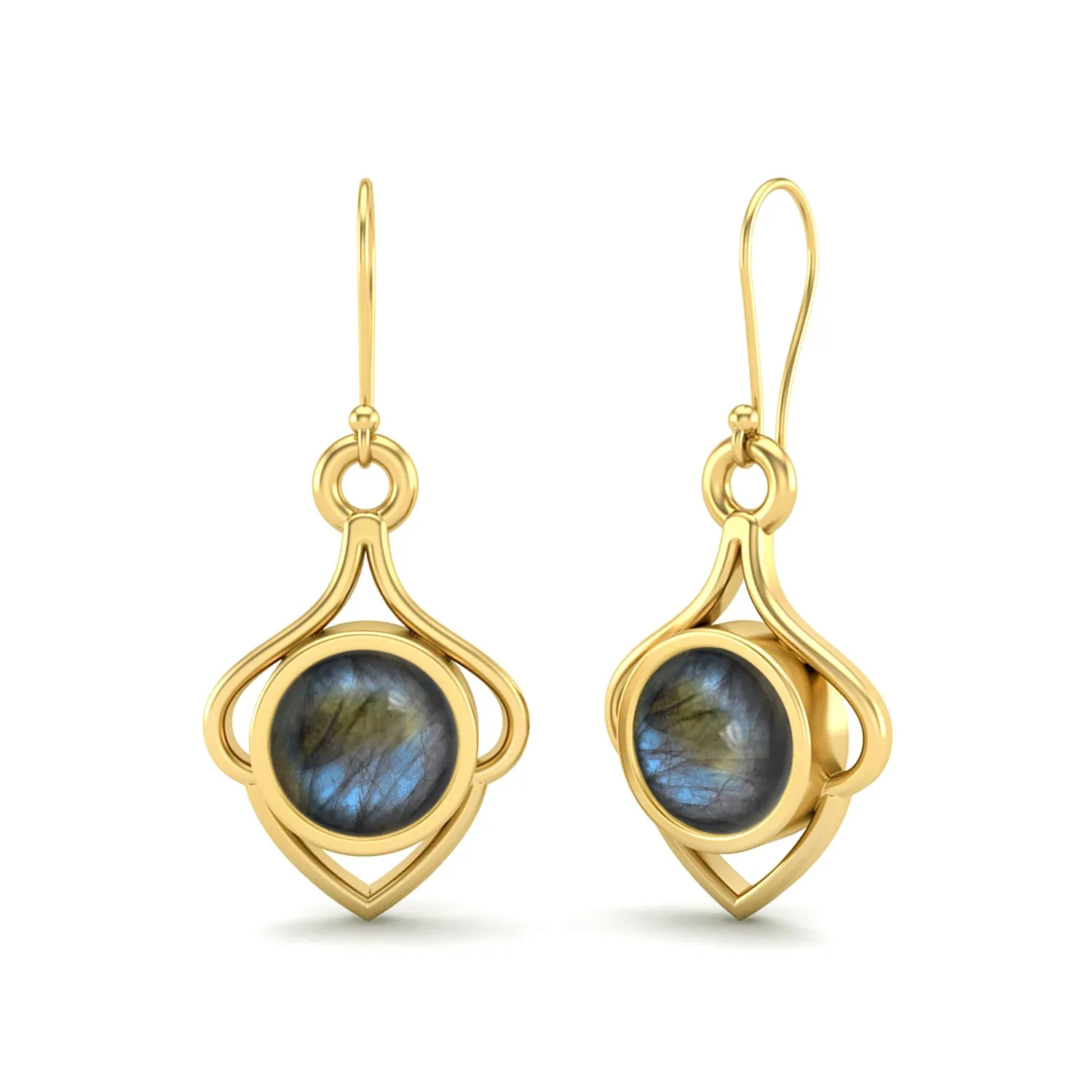 6MM Round Labradorite 9k Yellow Gold Wire Dainty Earrings For Women