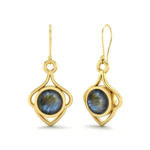 6MM Round Labradorite 9k Yellow Gold Wire Dainty Earrings For Women