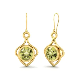 6MM Round Lemon Quartz 9k Yellow Gold Wire Dainty Earrings For Women